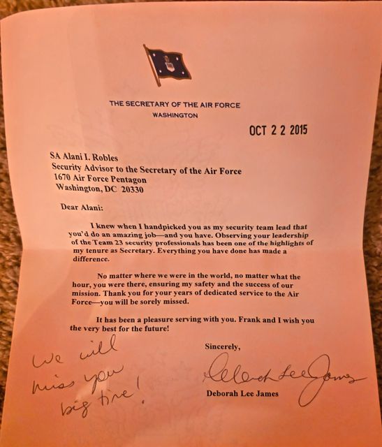 Letter from Secretary of the Air Force Deborah Lee James, Oct. 22, 2015