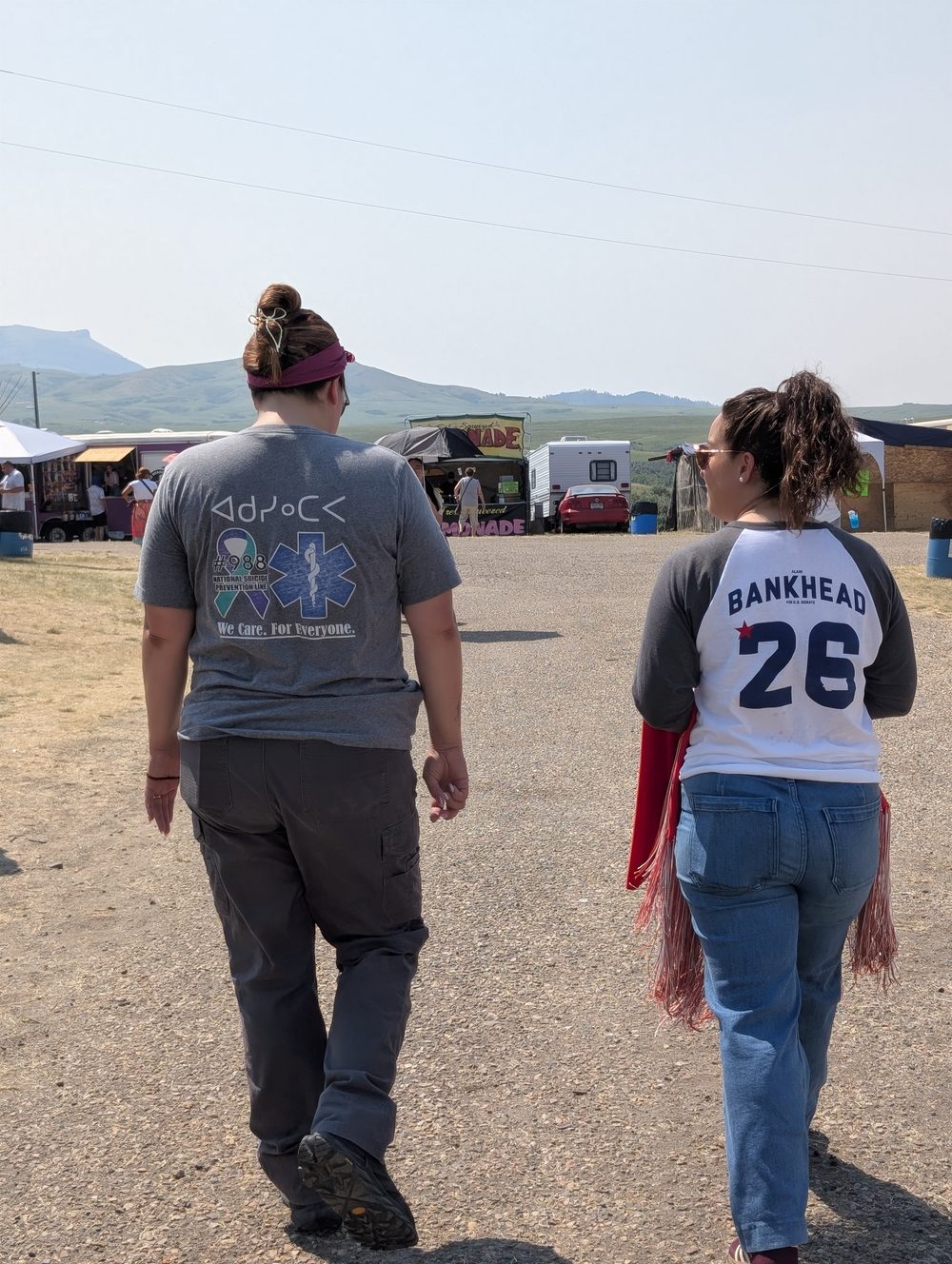 Alani Bankhead wearing the campaign baseball tee at a Montana event